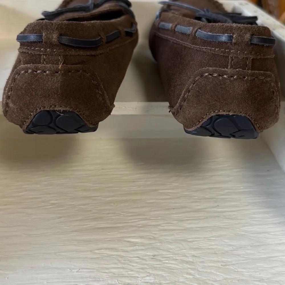 UGG Kids Chocolate Slipon Moccasin Suede Loafers with Bow Brown Size 3